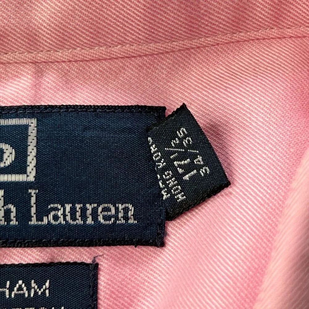 Vintage Polo Ralph Lauren Shirt Mens 17.5 34/35 Curham Pink Long Sleeve Button U - Picture 5 of 9
